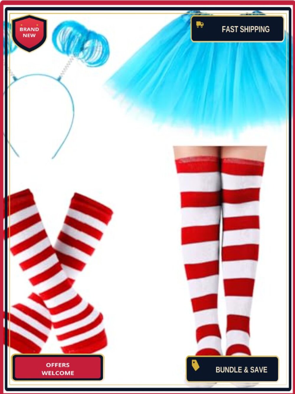 Thing Costume Set 4 Piece Women Halloween Feather Headband Arm Warmers Socks